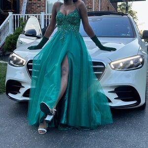 Dave & Johnny Teal Prom Dress